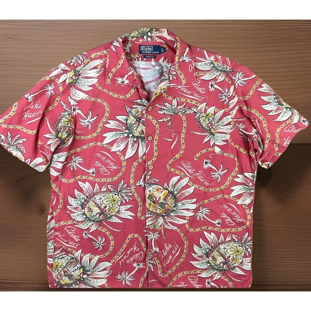Vintage Polo Ralph Lauren Shirt Men Sz L Aloha Hawaii Button Up 90s Classic Fit